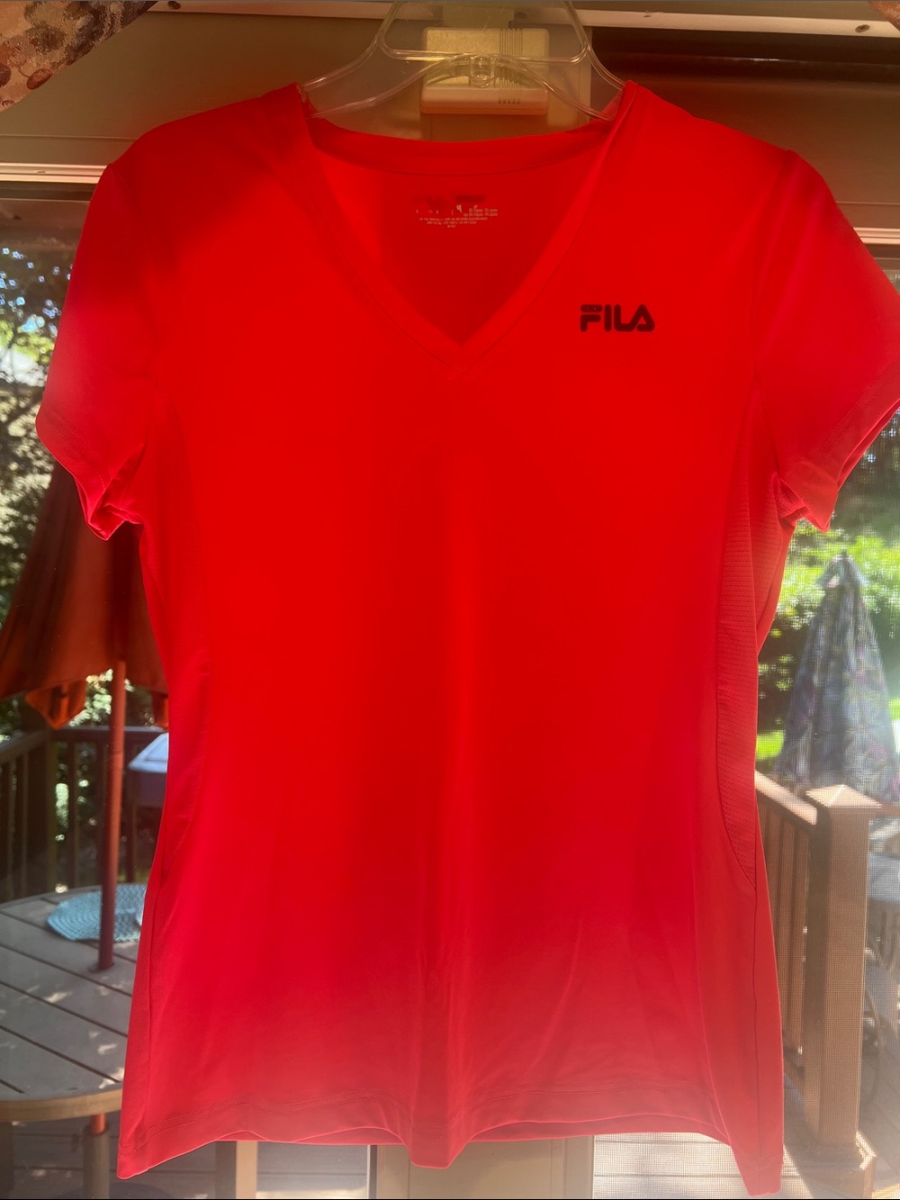 FILA Women's Short-Sleeve V-Neck Tee in Neon Pink